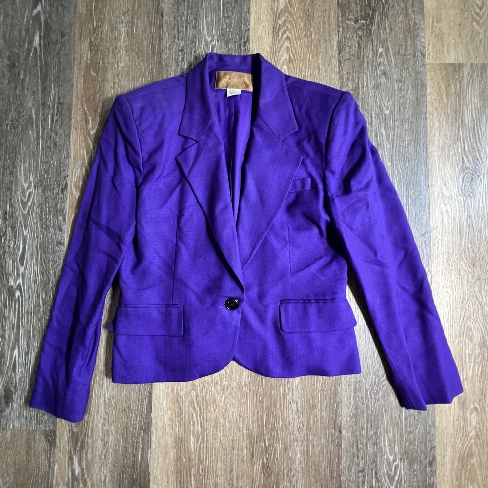 Saville Blazer Women 10 Purple Single Button Notched Lapel Vintage Career Jacket